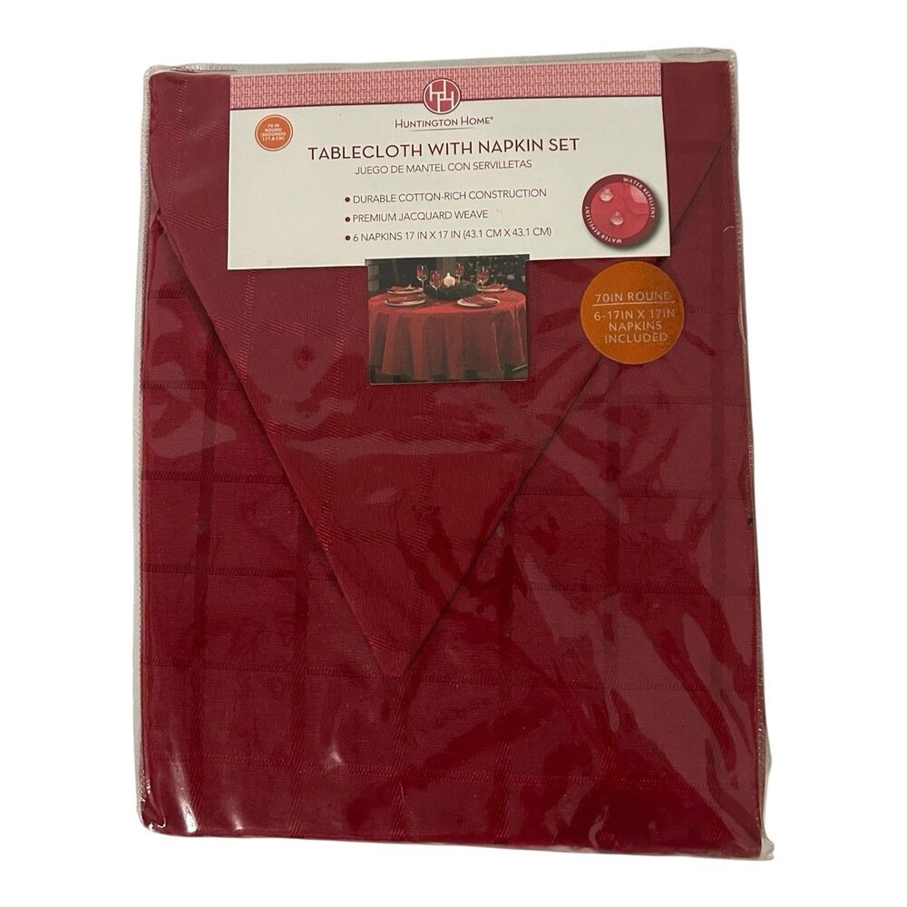 Huntington Home 70" Round Tablecloth & Napkin Set Burgundy Red Jacquard NIP